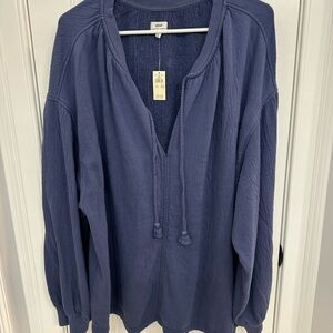 Aerie Navy Textured Top
